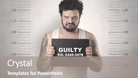  Presentation with criminal profiling - Beautiful slide set featuring criminal profiling - caught guilty man with id backdrop and a  colored foreground