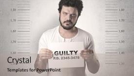  Presentation with criminal profiling - Audience pleasing PPT layouts consisting of criminal profiling - caught guilty man with id backdrop and a light gray colored foreground