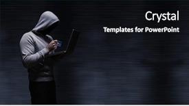  Presentation with credit card - Colorful presentation design enhanced with criminal profiling - hacker using laptop while holding backdrop and a black colored foreground