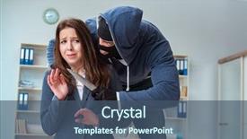  Presentation with office - Colorful PPT layouts enhanced with criminal taking businesswoman as hostage backdrop and a ocean colored foreground