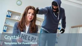  Presentation with juvenile criminal justice - Slide deck enhanced with criminal taking businesswoman as hostage background and a ocean colored foreground