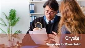  Presentation with lawyer - Audience pleasing slide set consisting of criminal thinking - young woman visiting male lawyer backdrop and a red colored foreground