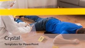  Presentation with crime scene tape - Slide deck enhanced with criminalistics - investigation and forensic examination concept background and a coral colored foreground