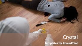  Presentation with murder - Cool new PPT layouts with criminalistics - investigation forensic examination and people backdrop and a coral colored foreground