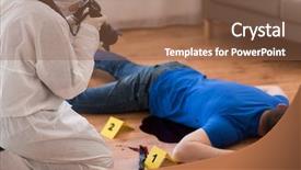  Presentation with crime victim - PPT theme featuring criminalistics - murder investigation and forensic examination background and a tawny brown colored foreground