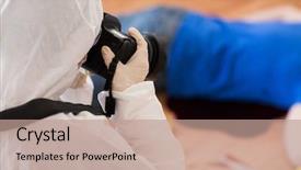  Presentation with crime victim - Theme having criminalistics - murder investigation forensic examination background and a coral colored foreground