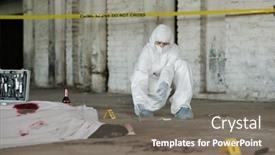  Presentation with crime scene - Slide deck consisting of criminological-experts-in-coveralls-gloves background and a gray colored foreground