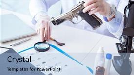  Presentation with crime - Colorful presentation design enhanced with criminologist police chemist looking backdrop and a light blue colored foreground