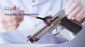  Presentation with crime - Presentation featuring criminologist police chemist looking at crime evidence background and a sky blue colored foreground