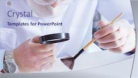  Presentation with crime - Slide set enhanced with criminologist police chemist looking at crime evidence background and a sky blue colored foreground