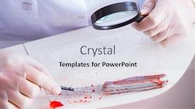  Presentation with crime - Colorful PPT theme enhanced with criminologist police chemist looking at crime evidence backdrop and a light gray colored foreground