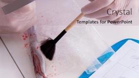  Presentation with crime - Slide deck enhanced with criminologist police chemist looking at crime evidence background and a coral colored foreground