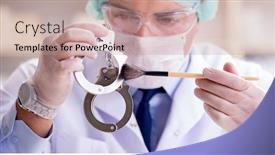  Presentation with crime - Audience pleasing presentation design consisting of criminologist police chemist looking at crime evidence backdrop and a coral colored foreground