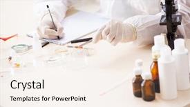  Presentation with artificial intelligence expert system - Slide set consisting of criminologist working in the lab background and a cream colored foreground