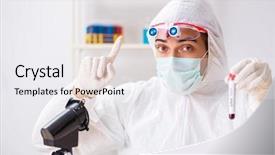  Presentation with young students working in groups - Beautiful theme featuring criminologist working in the lab backdrop and a sky blue colored foreground