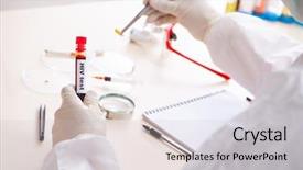  Presentation with lab - Presentation design featuring criminologist working in the lab background and a light gray colored foreground