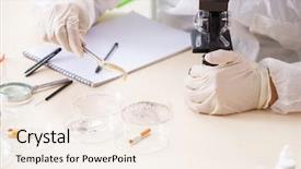  Presentation with lab coat sales - Amazing slide set having criminologist working in the lab backdrop and a sky blue colored foreground