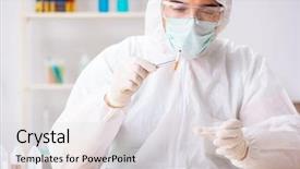  Presentation with lab analyzer - PPT theme featuring criminologist working in the lab background and a light gray colored foreground