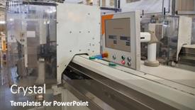  Presentation with factory machine - Presentation theme with crimping-machine-with-swivel-arm background and a  colored foreground