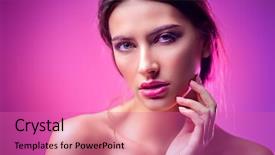  Presentation with beauty - PPT layouts having crimson - beauty make-up concept portrait background and a coral colored foreground