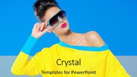  Presentation with fashion - PPT theme with crimson - glamorous fashion model posing background and a yellow colored foreground