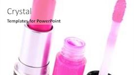  Presentation with blush brushes lip gloss - Presentation design featuring crimson-lipstick-and-lip-gloss background and a white colored foreground