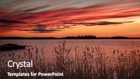  Presentation with sunset - Presentation theme featuring crimson sunset on the background background and a tawny brown colored foreground