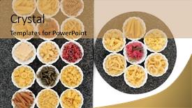  Presentation with dried food - Theme enhanced with crinkle bowls on marble rectangle background and a yellow colored foreground