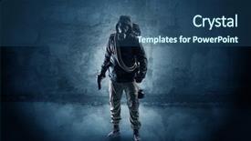  Presentation with wall - Slides with crippled man - big peril men in front background and a ocean colored foreground