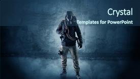  Presentation with wall - Colorful slides enhanced with crippled man - big peril men in front backdrop and a  colored foreground