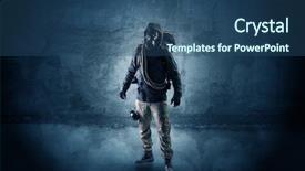  Presentation with visionary men - Slide set featuring crippled man - big peril men in front background and a ocean colored foreground