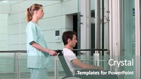  Presentation with medical assistant - Slides featuring crippled man - young cripple and medical assistant background and a gray colored foreground