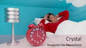  Presentation with insomnia - Beautiful slide set featuring crisis clock - senior woman in bed ill backdrop and a coral colored foreground
