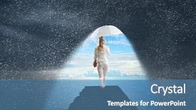  Presentation with umbrella and plastic bag - Theme with crisis free - businesswoman with white umbrella background and a teal colored foreground