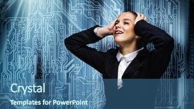  Presentation with crying - PPT theme consisting of crisis hacker - troubled crying businesswoman with hands background and a  colored foreground