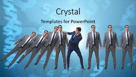  Presentation with domino - Presentation theme consisting of crisis intervention - businessman in domino effect business background and a light blue colored foreground