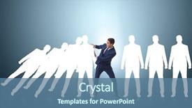  Presentation with domino - Slide deck featuring crisis intervention - businessman in domino effect business background and a ocean colored foreground