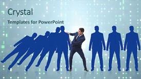  Presentation with domino - Slide set consisting of crisis intervention - businessman in domino effect business background and a sky blue colored foreground