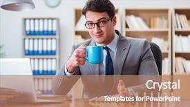  Presentation with office moves - Audience pleasing presentation design consisting of crisis intervention - businessman with dominoes backdrop and a  colored foreground