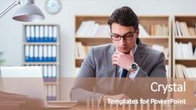  Presentation with office - Slide set having crisis intervention - businessman with dominoes background and a  colored foreground