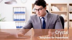  Presentation with office fruit - PPT theme consisting of crisis intervention - businessman with dominoes background and a  colored foreground