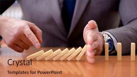  Presentation with office safety fatigue - Slide deck consisting of crisis intervention - businessman with dominoes background and a  colored foreground