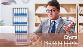  Presentation with office safety fatigue - Slides with crisis intervention - businessman with dominoes background and a  colored foreground