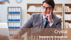  Presentation with office - PPT theme featuring crisis intervention - businessman with dominoes background and a  colored foreground