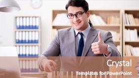  Presentation with office - PPT theme enhanced with crisis intervention - businessman with dominoes background and a  colored foreground