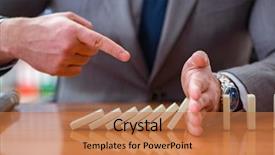  Presentation with office - Slides consisting of crisis intervention - businessman with dominoes background and a coral colored foreground