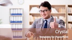  Presentation with plants in office - Presentation design consisting of crisis intervention - businessman with dominoes background and a  colored foreground