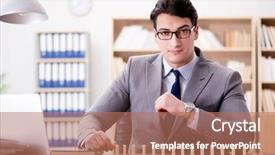  Presentation with flouride treatmnt in the dental office - Presentation theme having crisis intervention - businessman with dominoes background and a coral colored foreground