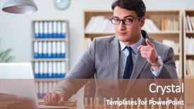  Presentation with office - PPT theme enhanced with crisis intervention - businessman with dominoes background and a  colored foreground