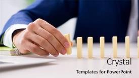  Presentation with domino - Cool new slides with crisis intervention - young businessman playing with domino backdrop and a  colored foreground